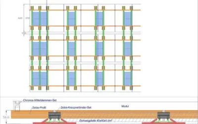 Roof penetration-free cross rail system for pitched roofs (5°-30°) with bitumen or foil covering