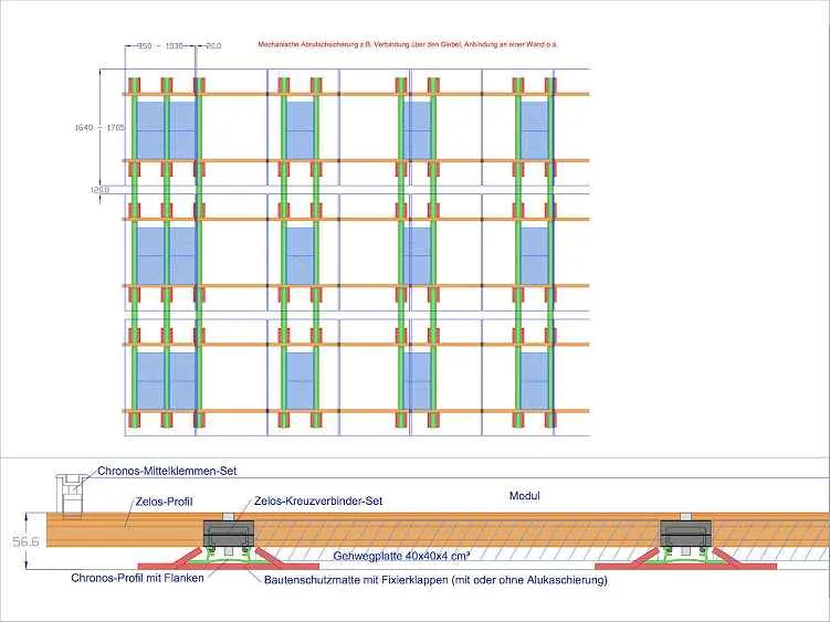 Roof penetration-free cross rail system for pitched roofs (5°-30°) with bitumen or foil covering